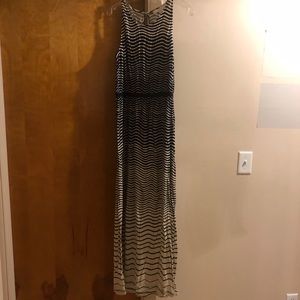 Navy and cream striped maxi dress